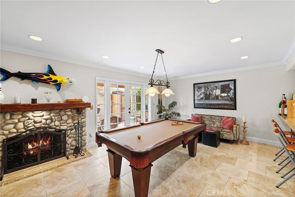 Billiard Table, Fireplace, Game Room, Interior, Pendant Lights, Recessed Lighting