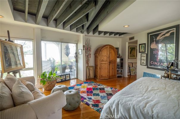 Bedroom, Interior, Recessed Lighting, Wooden Beams, Wood Texture Flooring