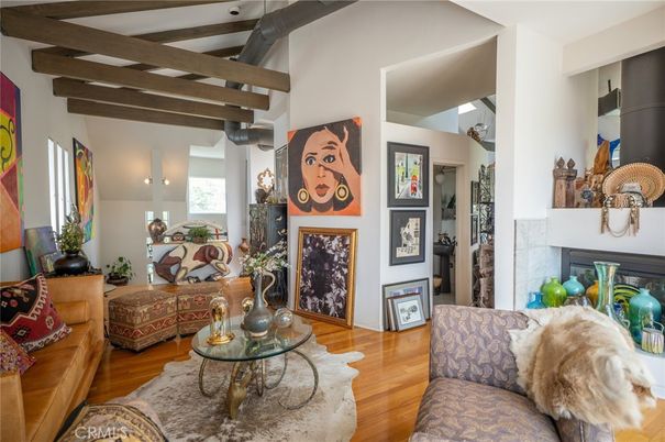 Fireplace, Interior, Living room, Wooden Beams, Wood Texture Flooring