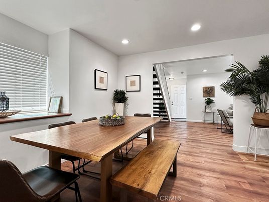 Dining room, Interior, Recessed Lighting, Wood Texture Flooring