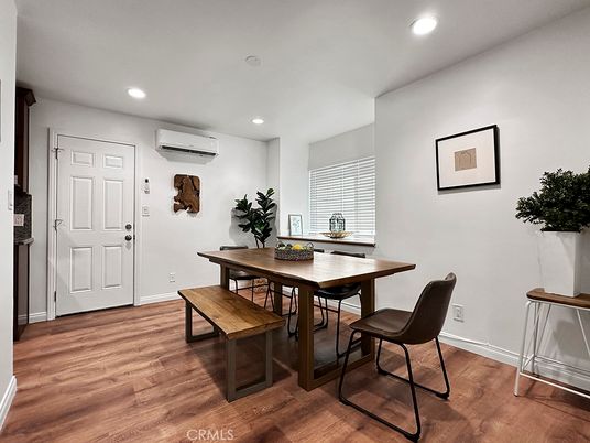 Dining room, Interior, Recessed Lighting, Wood Texture Flooring
