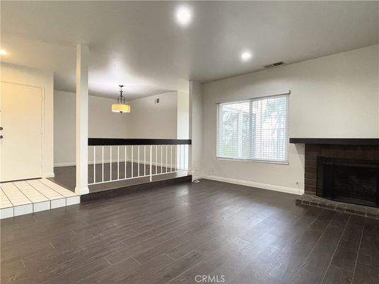 Fireplace, Interior, Pendant Lights, Recessed Lighting, Wood Texture Flooring