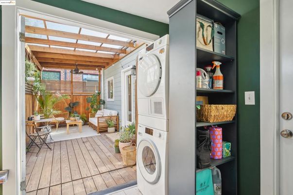Interior, Utility Closets, Washer, Wooden Beams, Wood Texture Flooring