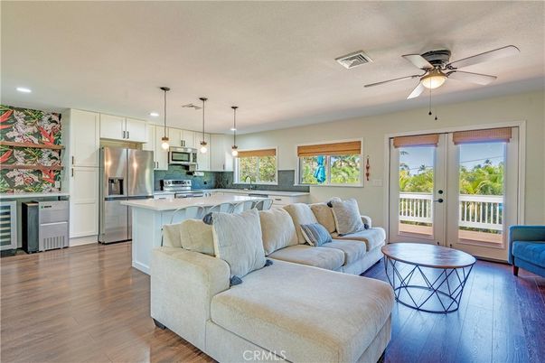 Interior, Kitchen, Living room, Pendant Lights, Recessed Lighting, Stainless Steel Appliances, Wood Texture Flooring