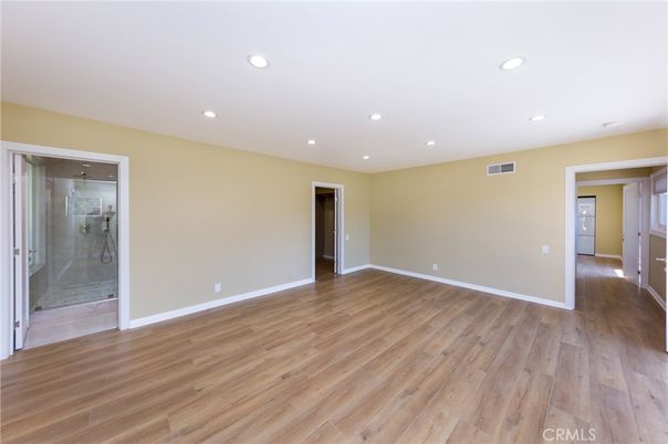 Bathroom, Empty room, Interior, Recessed Lighting, Wood Texture Flooring