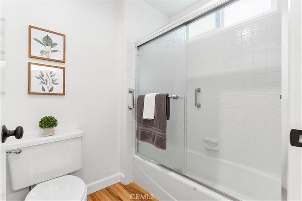 Bathroom, Glass Shower, Interior, Wood Texture Flooring