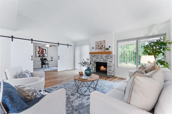 Dining room, Fireplace, Interior, Living room, Wood Texture Flooring