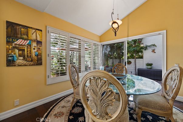 Dining room, Interior, Pendant Lights, Wood Texture Flooring