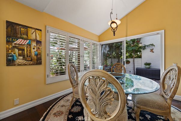Dining room, Interior, Pendant Lights, Wood Texture Flooring