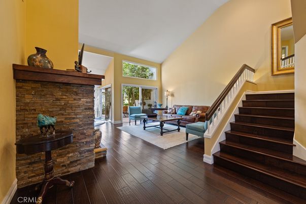 Fireplace, Interior, Living room, Stone Walls, Wood Texture Flooring
