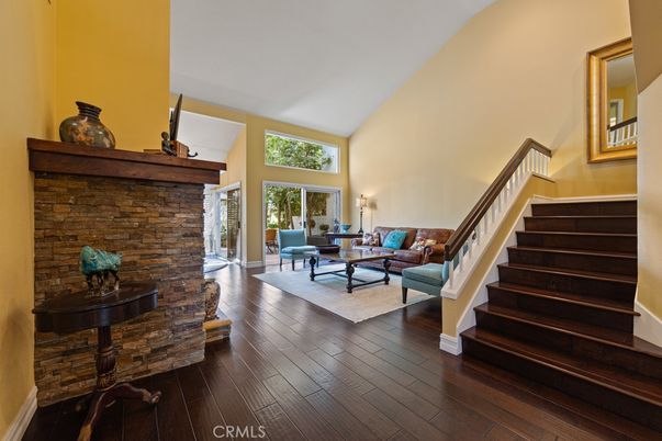Fireplace, Interior, Living room, Stone Walls, Wood Texture Flooring
