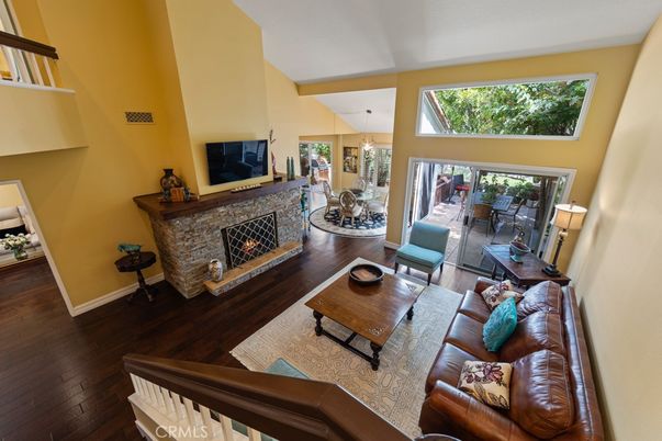 Dining room, Fireplace, Interior, Living room, Pendant Lights, Wood Texture Flooring