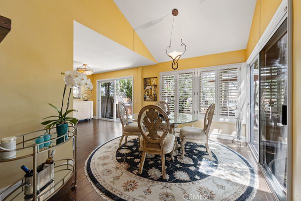 Dining room, Interior, Pendant Lights, Wood Texture Flooring