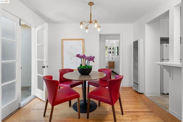 Dining room, Interior, Pendant Lights, Wood Texture Flooring