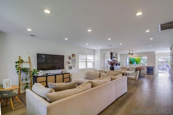 Dining room, Interior, Kitchen, Living room, Pendant Lights, Recessed Lighting, Wood Texture Flooring
