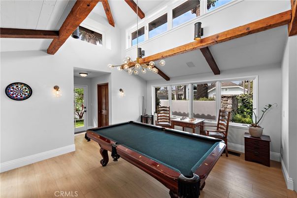 Billiard Table, Game Room, Interior, Wooden Beams, Wood Texture Flooring