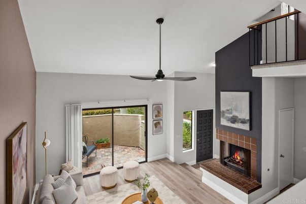 Fireplace, Interior, Recessed Lighting, Wood Texture Flooring