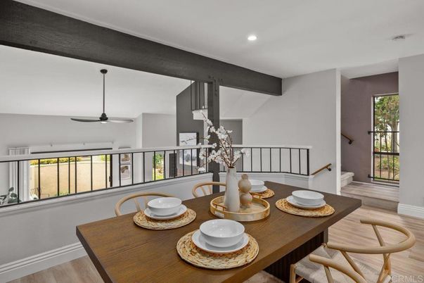 Dining room, Interior, Recessed Lighting, Wood Texture Flooring