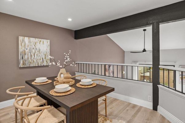 Dining room, Interior, Recessed Lighting, Wood Texture Flooring