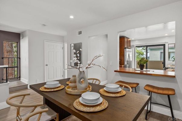 Dining room, Interior, Recessed Lighting, Wood Texture Flooring
