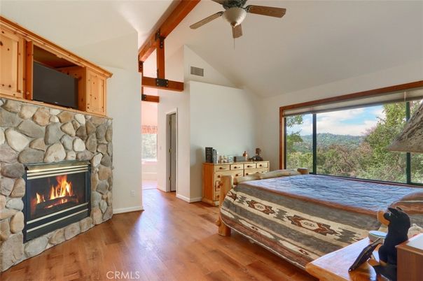 Bedroom, Fireplace, Interior, Wood Texture Flooring