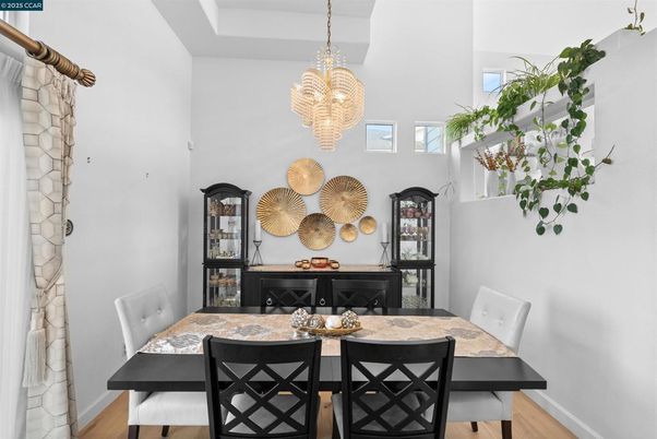 Chandelier, Dining room, Interior, Wood Texture Flooring