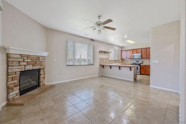 Empty room, Fireplace, Interior, Kitchen, Recessed Lighting