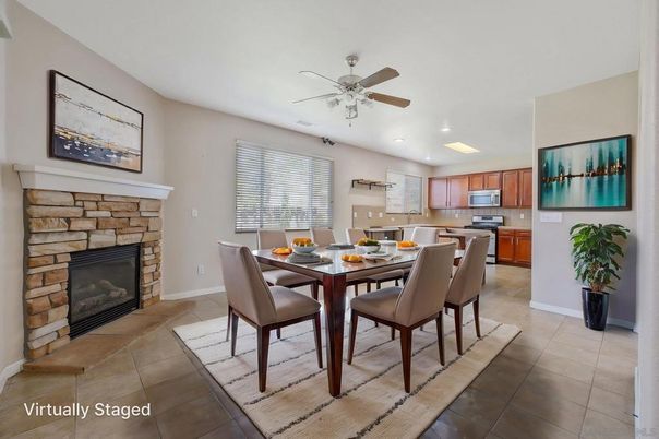 Dining room, Fireplace, Interior, Kitchen, Recessed Lighting
