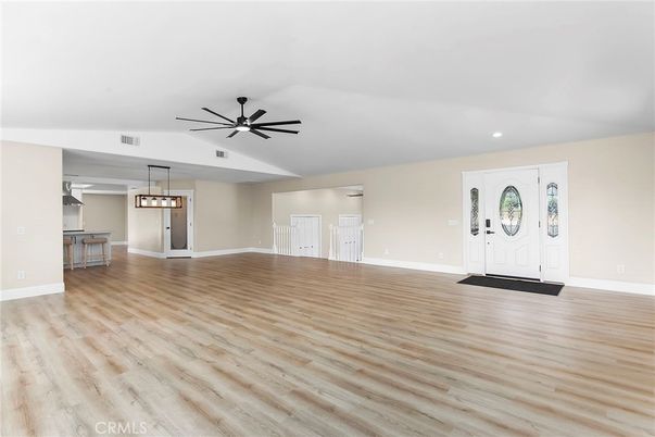 Empty room, Interior, Pendant Lights, Recessed Lighting, Wood Texture Flooring