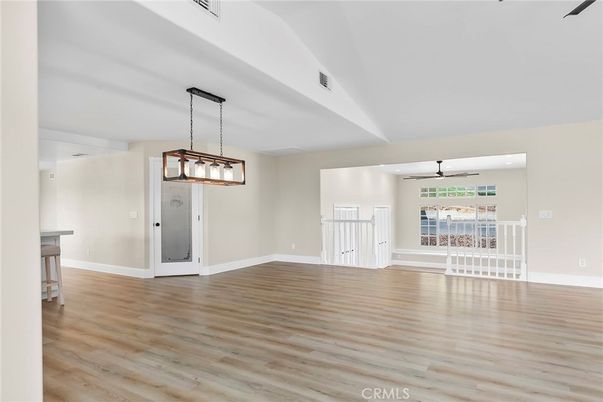 Empty room, Interior, Pendant Lights, Wood Texture Flooring