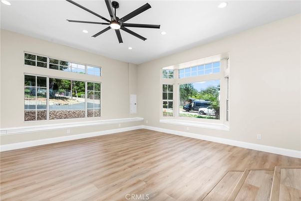 Empty room, Interior, Recessed Lighting, Wood Texture Flooring