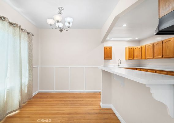Chandelier, Interior, Kitchen, Recessed Lighting, Wood Texture Flooring
