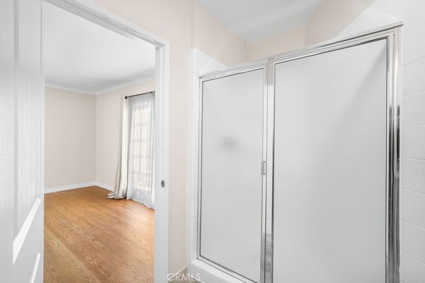 Bathroom, Glass Shower, Interior, Wood Texture Flooring