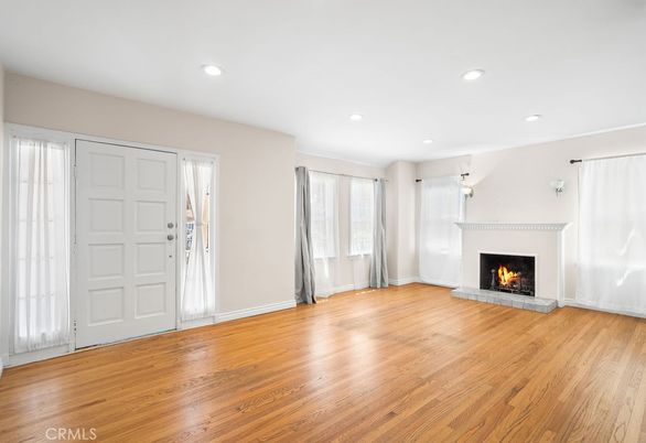 Empty room, Fireplace, Interior, Recessed Lighting, Wood Texture Flooring