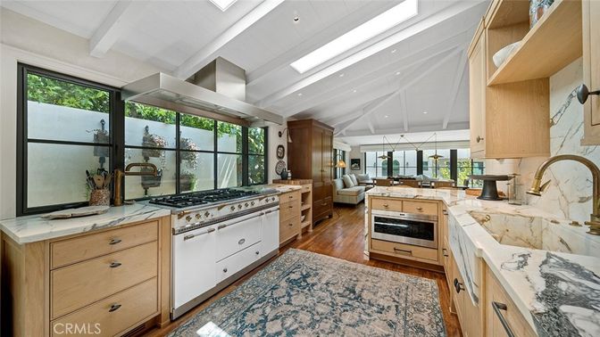Interior, Kitchen, Living room, Recessed Lighting, Stainless Steel Appliances, Wood Texture Flooring