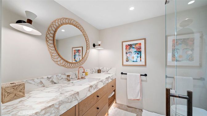Bathroom, Glass Shower, Interior, Recessed Lighting