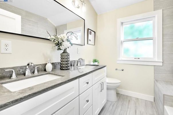 Bathroom, Dual Sink Vanities, Interior, Wood Texture Flooring