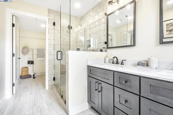 Bathroom, Dual Sink Vanities, Glass Shower, Interior, Recessed Lighting