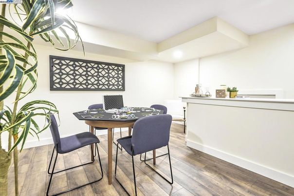 Dining room, Interior, Recessed Lighting, Wood Texture Flooring