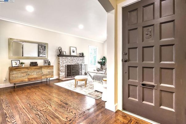 Fireplace, Interior, Recessed Lighting, Wood Texture Flooring