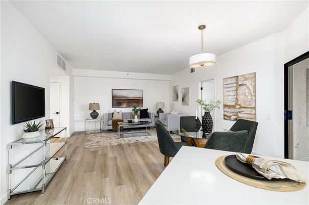 Dining room, Interior, Living room, Pendant Lights, Wood Texture Flooring