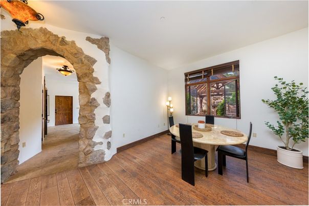 Dining room, Interior, Stone Walls, Wood Texture Flooring
