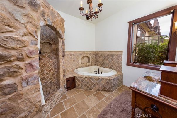 Bathroom, Chandelier, Interior, Stone Walls
