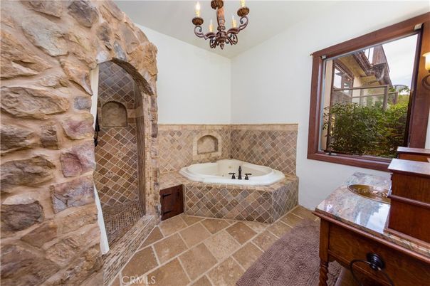 Bathroom, Chandelier, Interior, Stone Walls