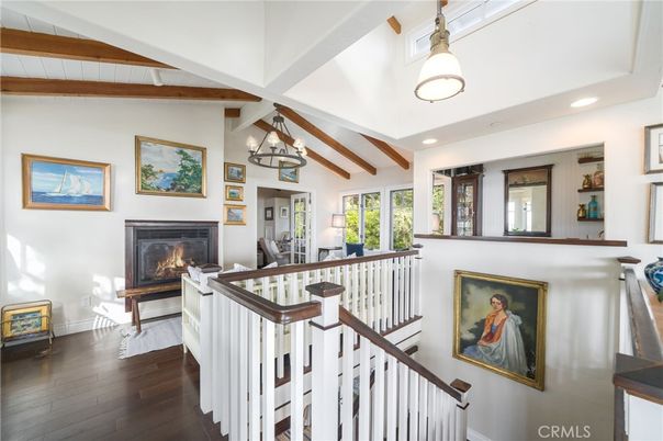 Chandelier, Fireplace, Interior, Pendant Lights, Recessed Lighting, Wooden Beams, Wood Texture Flooring