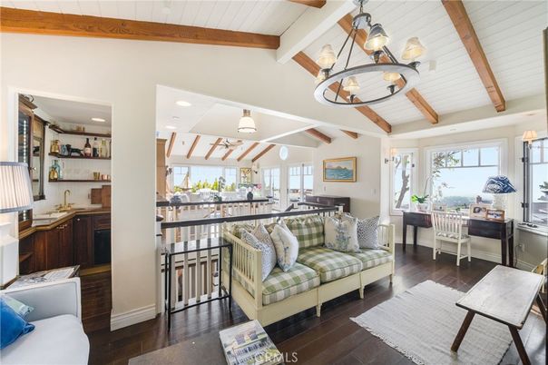 Chandelier, Interior, Recessed Lighting, Wooden Beams, Wood Texture Flooring