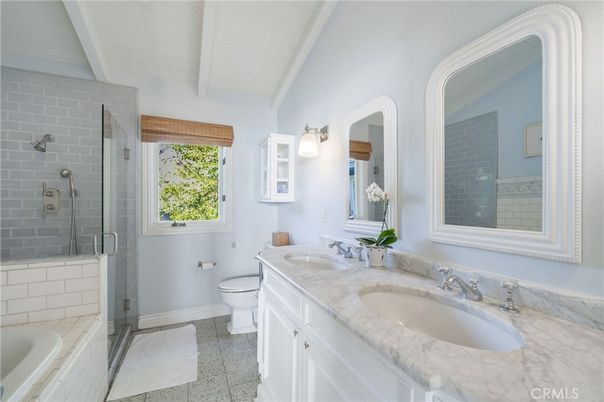Bathroom, Dual Sink Vanities, Glass Shower, Interior, Stone Walls