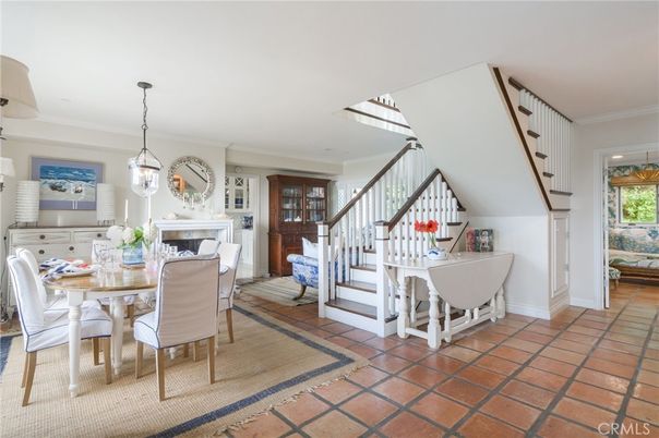 Dining room, Fireplace, Interior, Pendant Lights