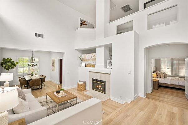 Chandelier, Dining room, Fireplace, Interior, Living room, Wood Texture Flooring