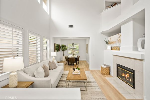 Chandelier, Dining room, Fireplace, Interior, Living room, Pendant Lights, Wood Texture Flooring